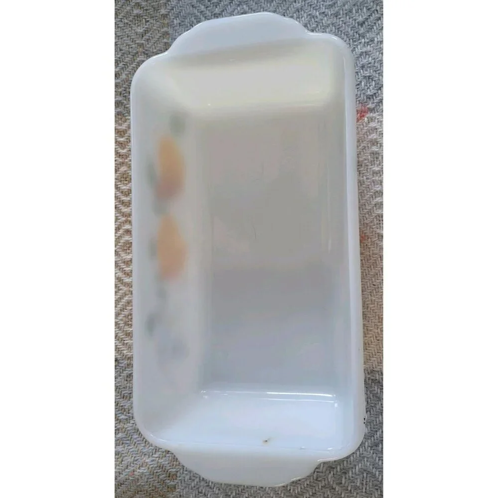 Vintage‎ Anchor Hocking Fire King Gay Fad Fruit Loaf Pan Milk Glass Oven Ware